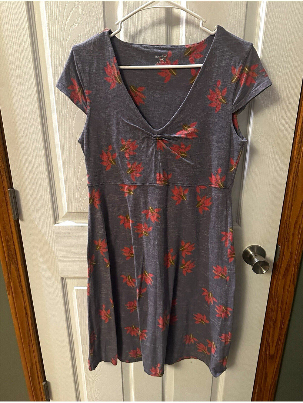 Horny Toad women's floral V-neck cap sleeve knit A-line dress M stretch